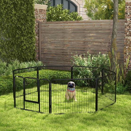 Parc pour chien à 8 panneaux (80 x 60 cm) de forme personnalisable, porte à cadre en acier et 8 ancrages au sol, noir - Image 3