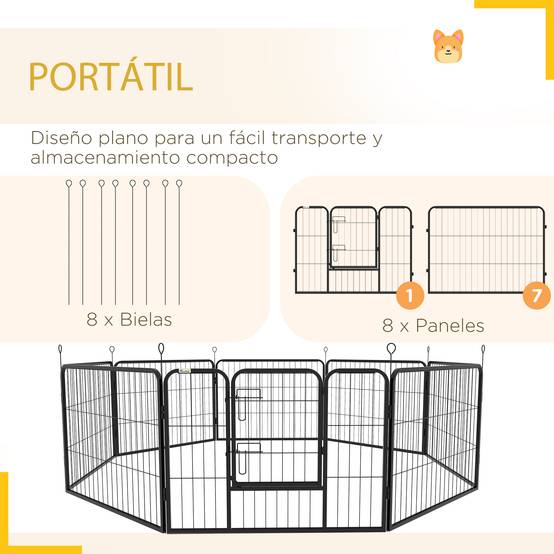 Parc pour chien à 8 panneaux (80 x 60 cm) de forme personnalisable, porte à cadre en acier et 8 ancrages au sol, noir - Image 7