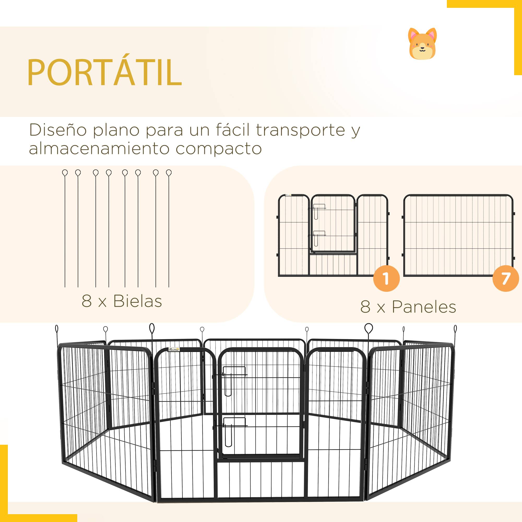 Parc pour chien à 8 panneaux (80 x 60 cm) de forme personnalisable, porte à cadre en acier et 8 ancrages au sol, noir - Image 7
