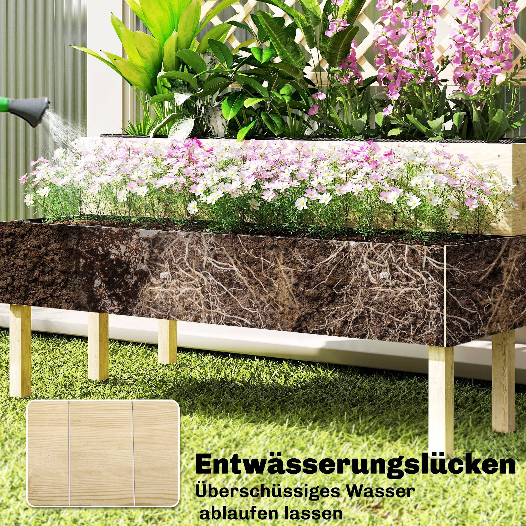 Potager surélevé avec treillis 2 niveaux, 2 bacs, bois, 108x62x120 cm - Image 8