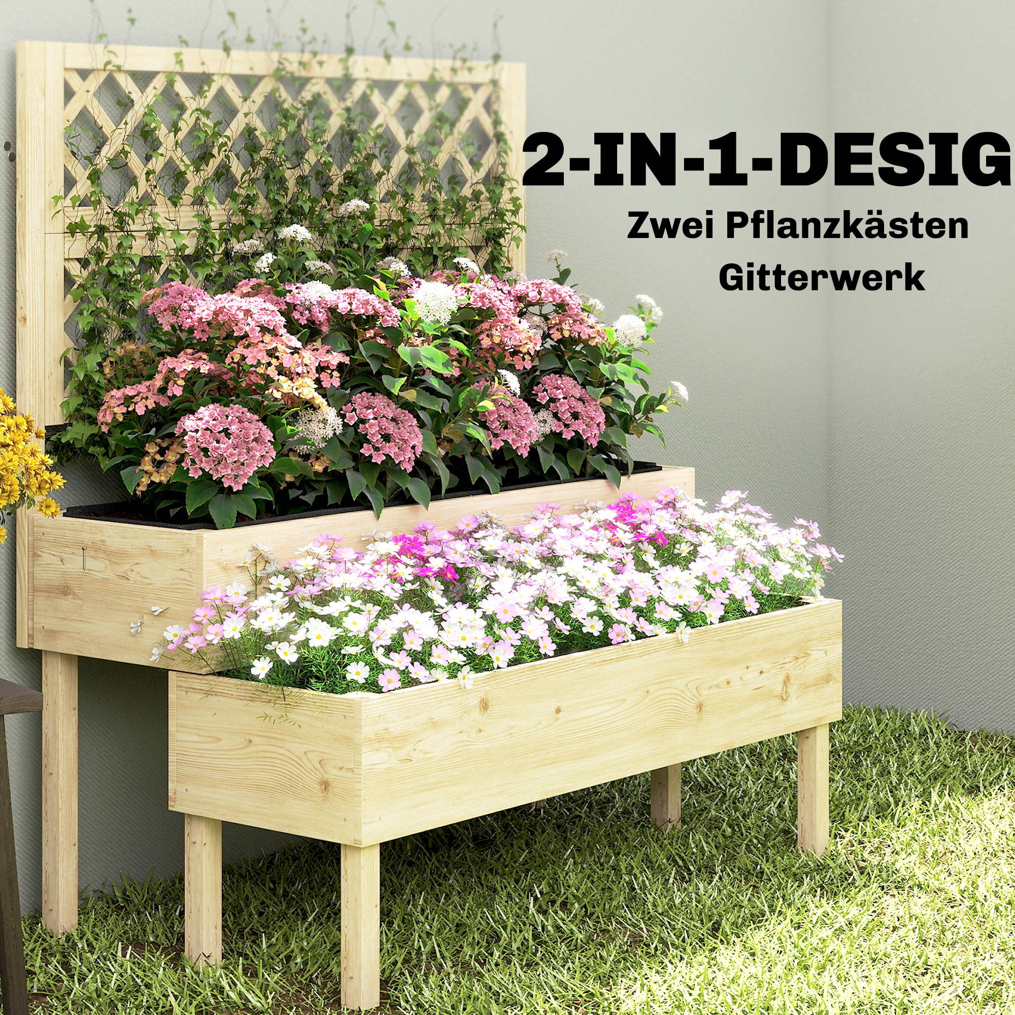 Potager surélevé avec treillis 2 niveaux, 2 bacs, bois, 108x62x120 cm - Image 6
