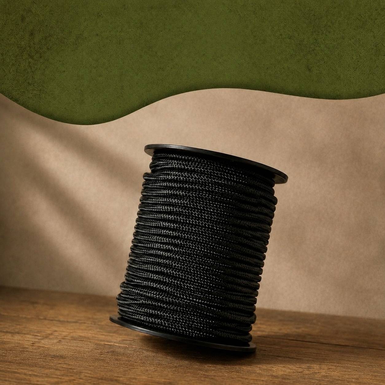 Nylon Tressé Corde 6mm 164ft Noir Résistante Abrasion 623kg Charge Rupture Fabriquée Belgique - Image 3