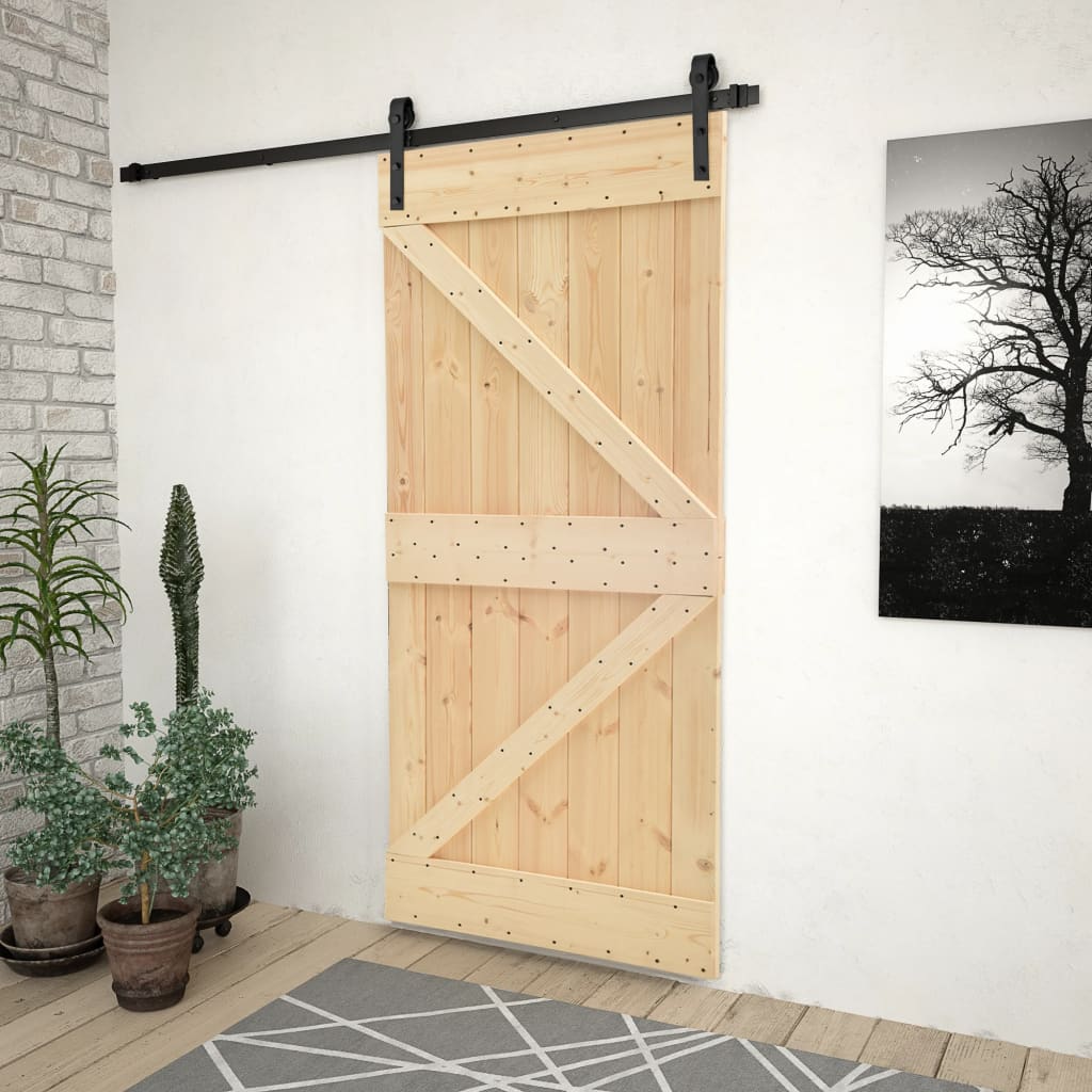 Vidaxl - Porte coulissante avec kit de quincaillerie 90x210cm Pin massif - vidaXL - Imagen 2