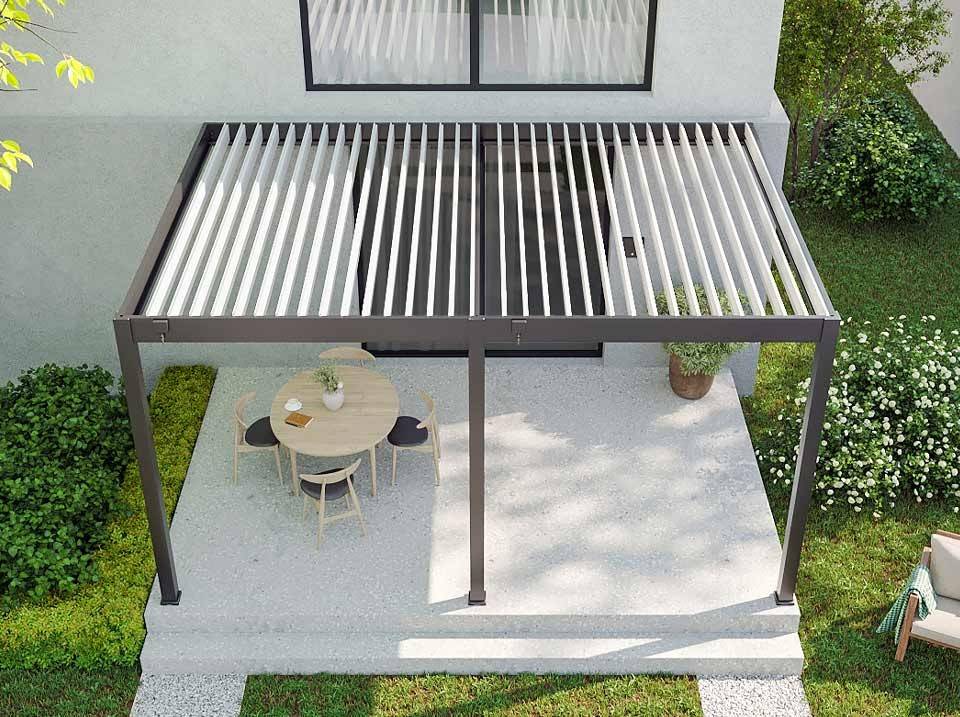 Pergola Bioclimatique Aluminium Adossée 19m² - 3,6x5,3 - Panneaux Vénitiens - Anthracite - 34 lames en Aluminium a 120 degrés - Imagen 4