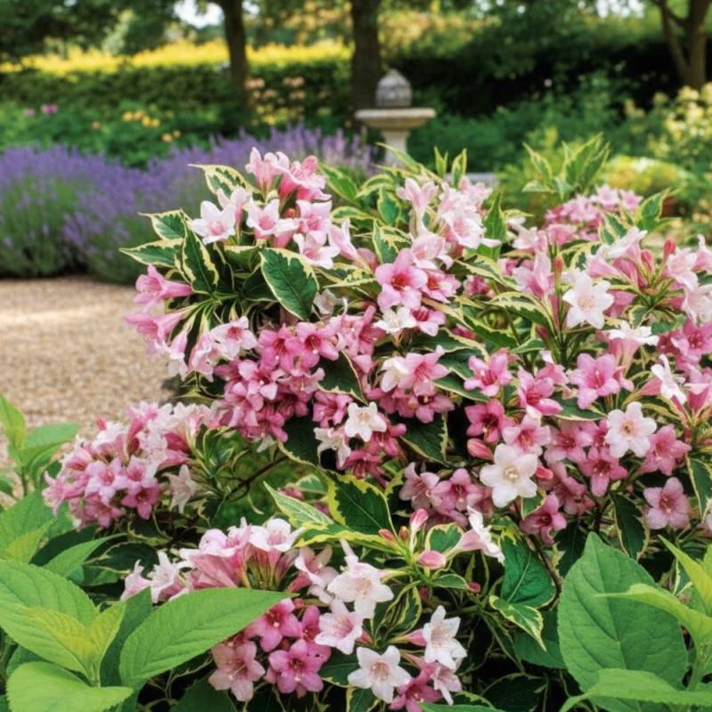 Weigela nain panaché, Weigelia à fleurs Rose - feuillage Caduc - Pot de 7,5L - 40/60 cm-  hauteur à maturité De 1,00 m à 1,50 m - Imagen 4