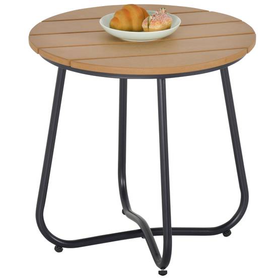 ComfortXL - Petite table basse de jardin ronde acier balcon plateau lattes Ø49x48cm marron - ComfortXL Outdoor Living - Image 2