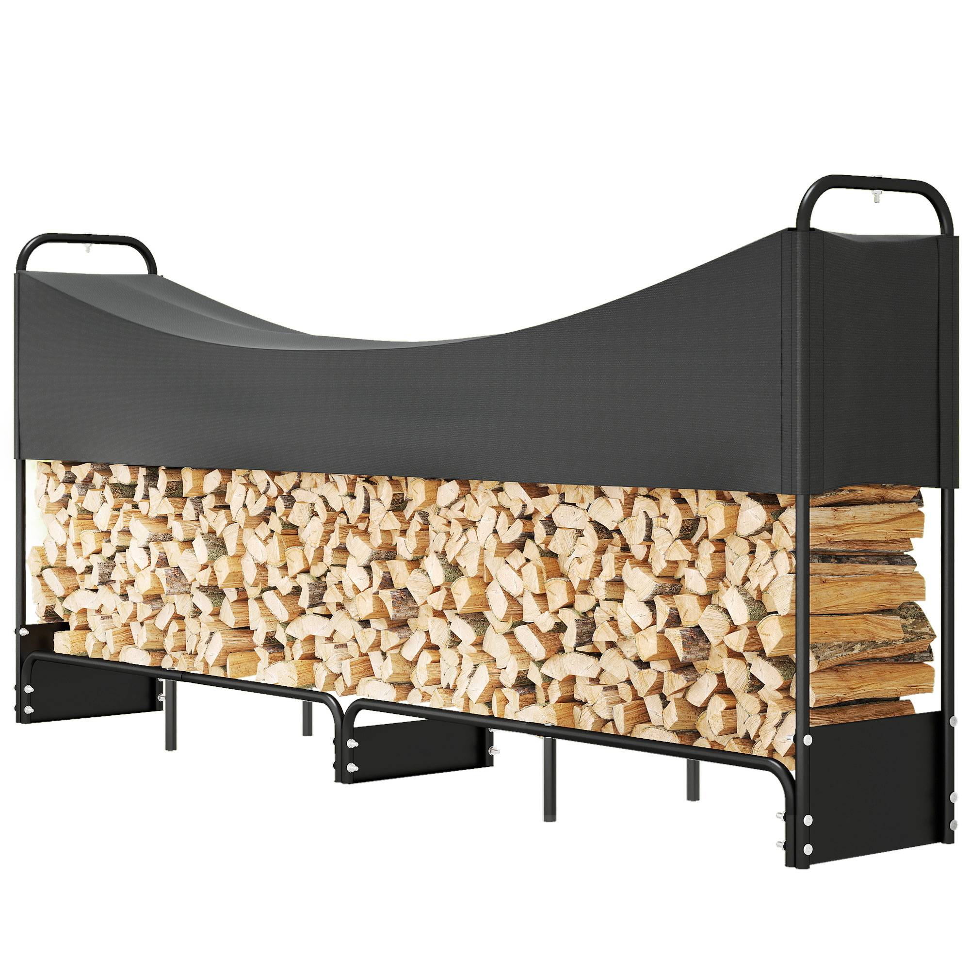 Range bûches extérieur, abri bois de chauffage couverture imperméable 600D Oxford charge 300 kg 260 x 38 x 118 cm noir - Image 2