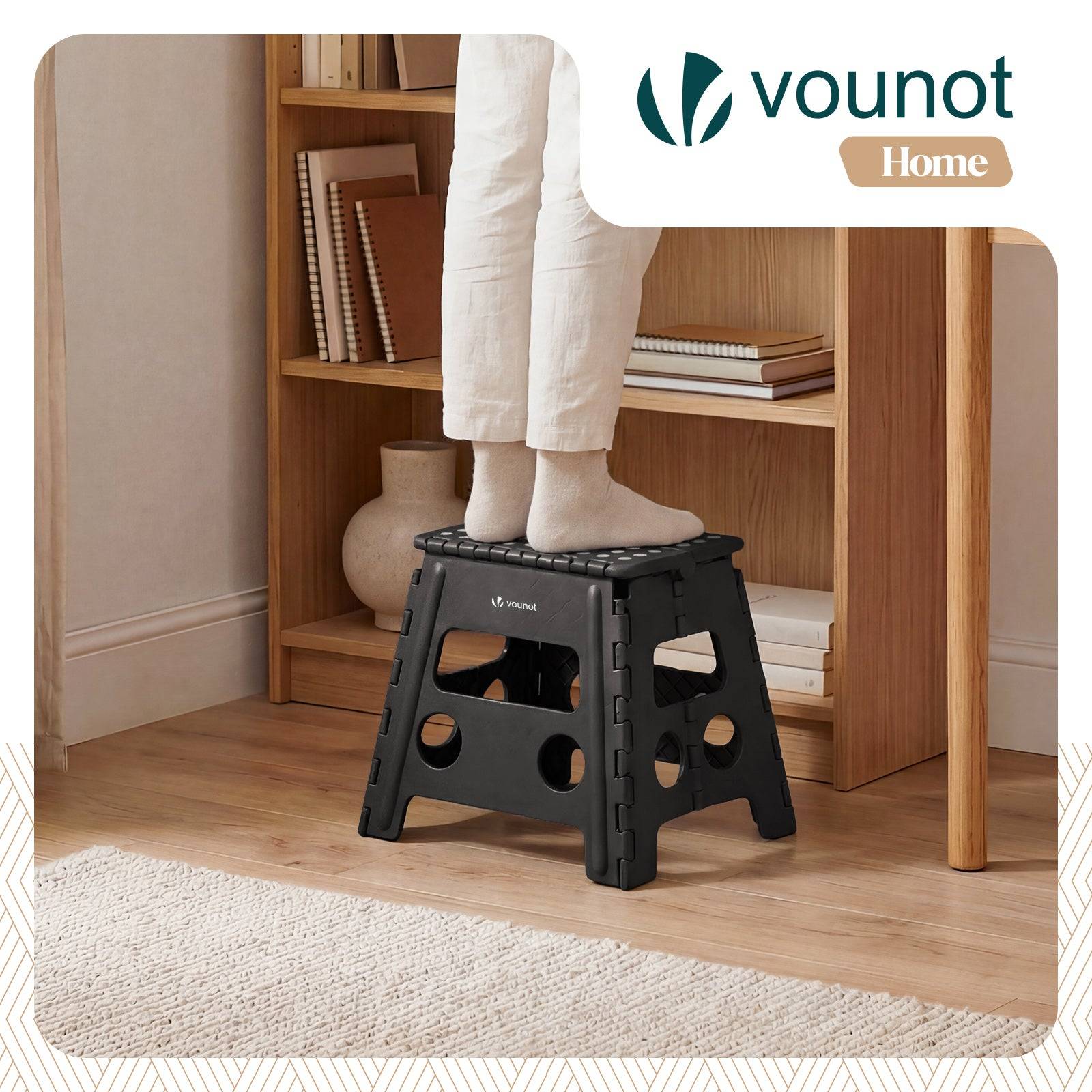 Tabouret pliant portable 37x30x32.5 cm - Marchepied pliable antidérapant avec poignée - Plastique - Noir - VOUNOT® - Image 2