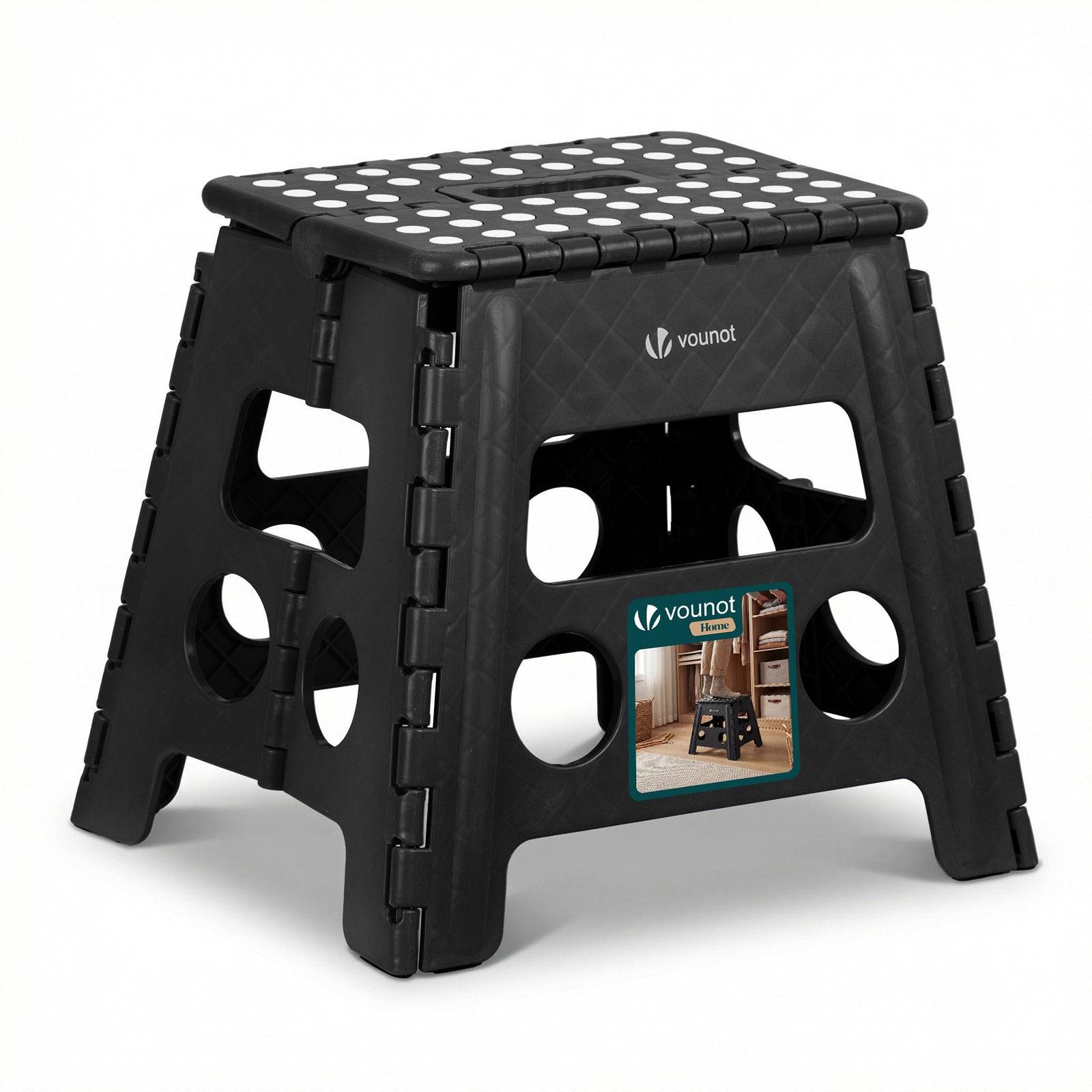 Tabouret pliant portable 37x30x32.5 cm - Marchepied pliable antidérapant avec poignée - Plastique - Noir - VOUNOT® - Image 1