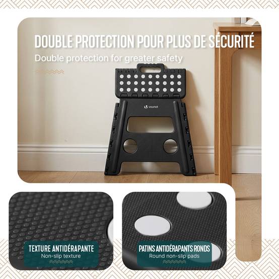 Tabouret pliant portable 37x30x32.5 cm - Marchepied pliable antidérapant avec poignée - Plastique - Noir - VOUNOT® - Image 4