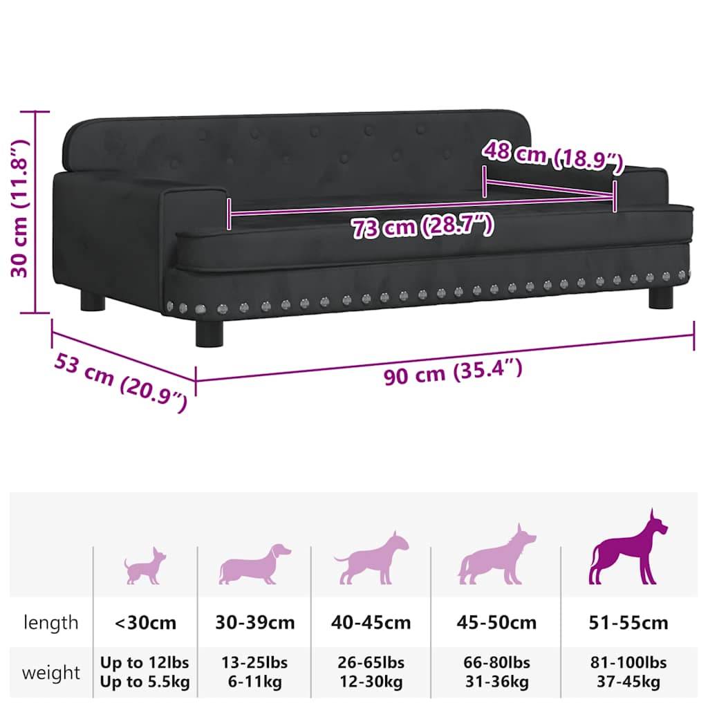 Lit pour chien velours noir 90 x 53 x 30 cm - PANGIVO - Image 7