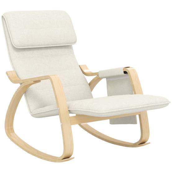 Sans Marque - Fauteuil relax à bascule fauteuil allaitement avec repose-pieds réglable, poche latérale et appui-tête, blanc crème - Image 2