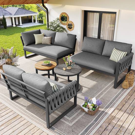Salon de jardin modulable métal et olefin gris 123 x 68 x 86 cm - PANGIVO - Image 5