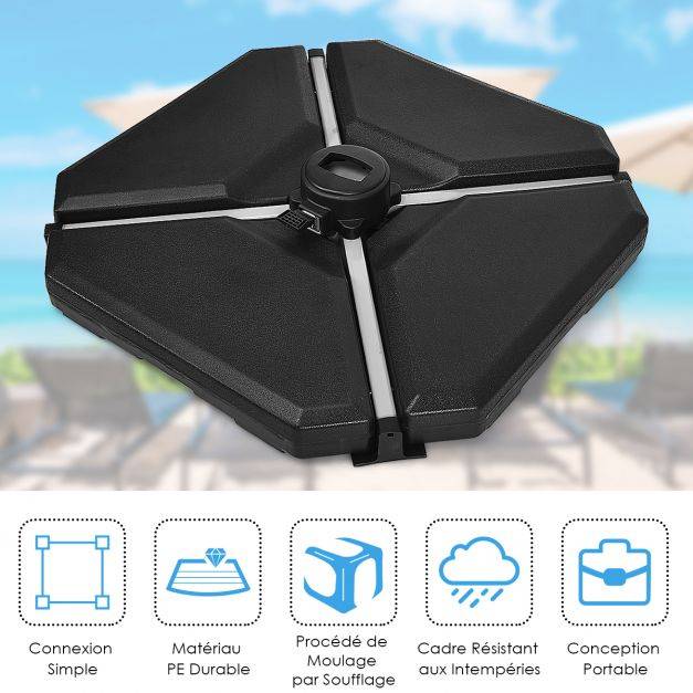 Helloshop26 - Base de parasol lourd 4 plaques 83 x 83 cm remplie d'eau ou de sable 70 kg avec trous de remplissage pour parasol déporté - Imagen 3