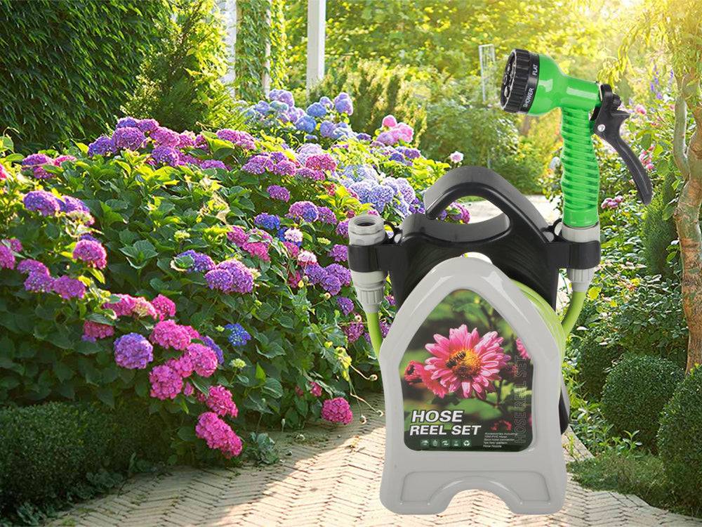 Tuyau d'arrosage de jardin sur pied avec pistolet enroulé 10m - Image 2