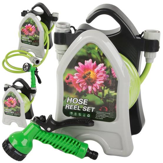 Tuyau d'arrosage de jardin sur pied avec pistolet enroulé 10m - Image 1