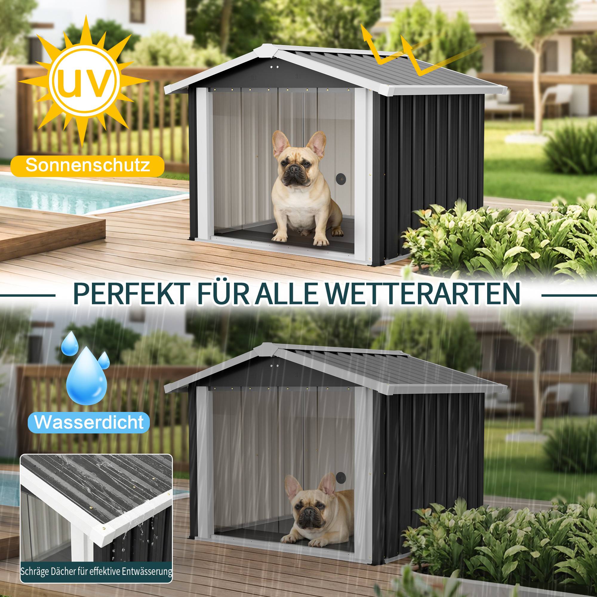 ComfortXL - Niche pour chien extérieur métal 102,4 x 91 x 84,7 cm noir étanche anti-UV toit incliné ventilé pour jardin - Image 6