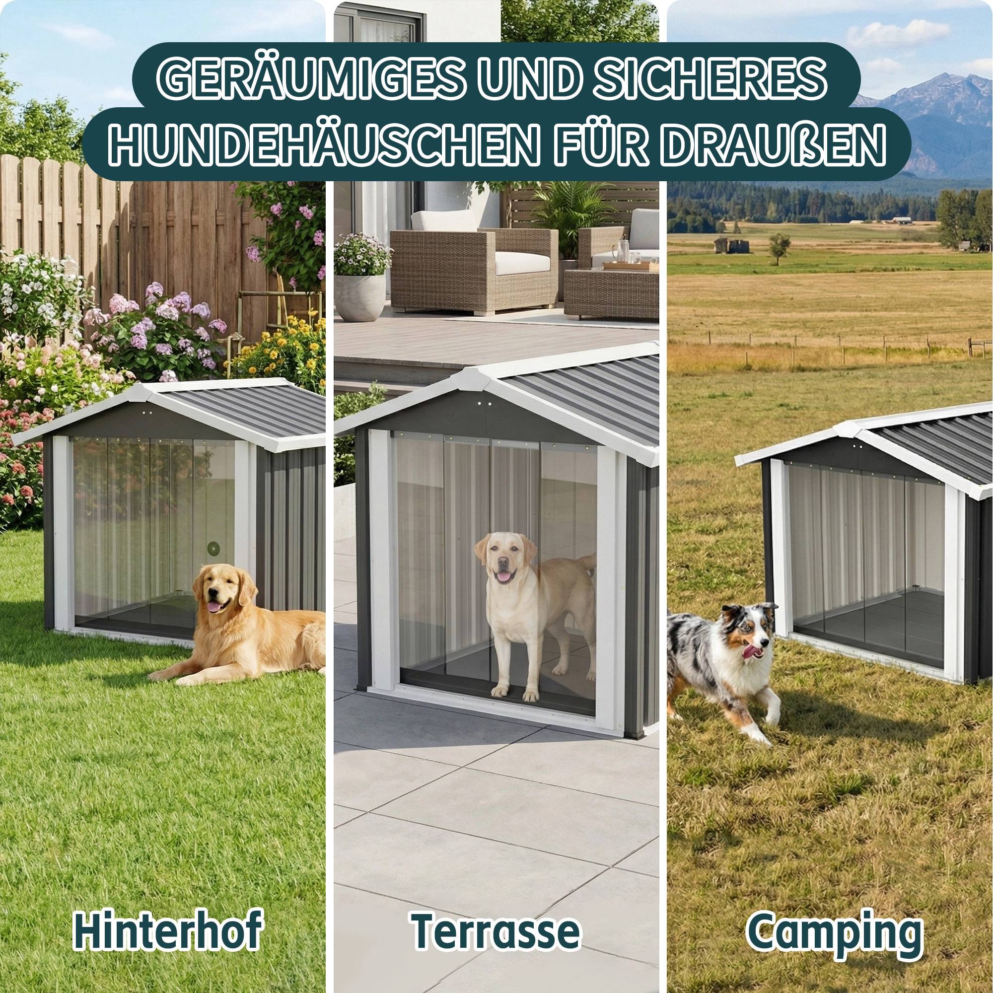 ComfortXL - Niche pour chien extérieur métal 102,4 x 91 x 84,7 cm noir étanche anti-UV toit incliné ventilé pour jardin - Image 5