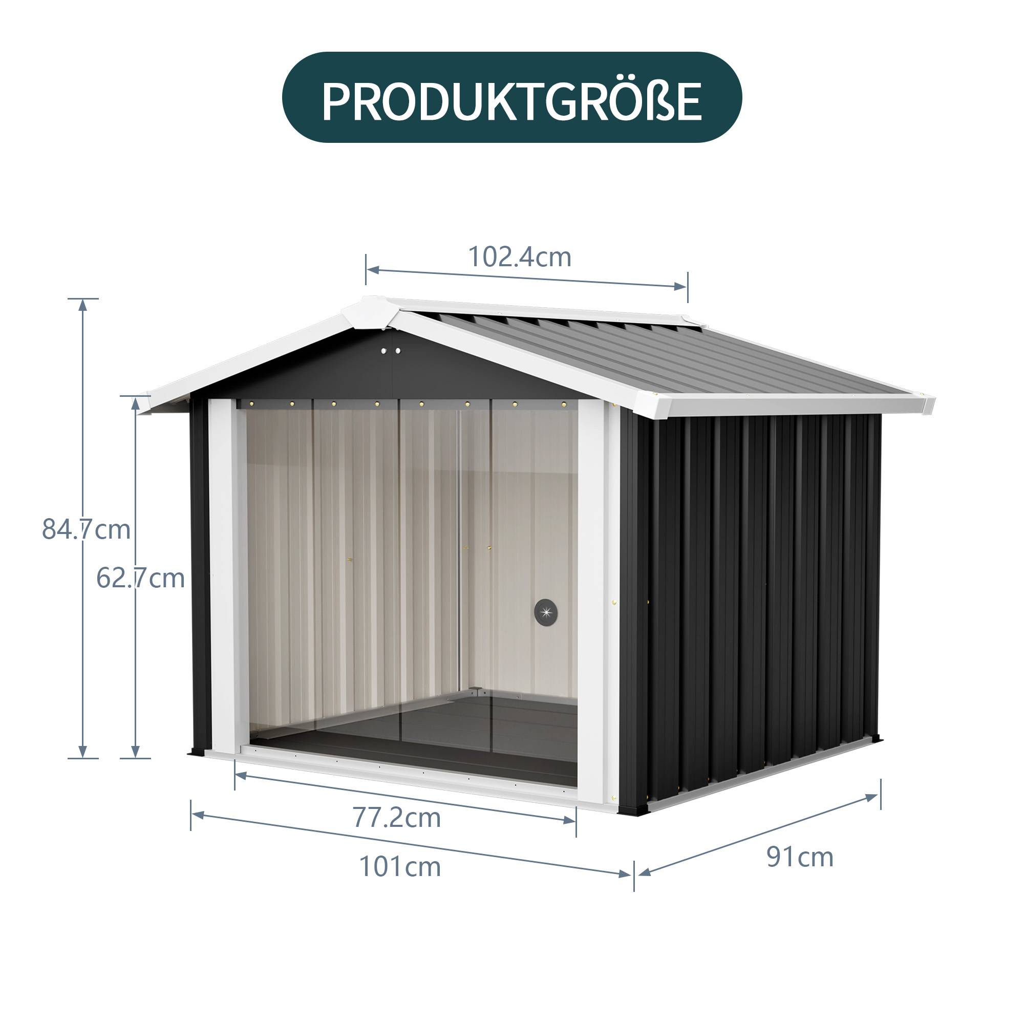 ComfortXL - Niche pour chien extérieur métal 102,4 x 91 x 84,7 cm noir étanche anti-UV toit incliné ventilé pour jardin - Image 2