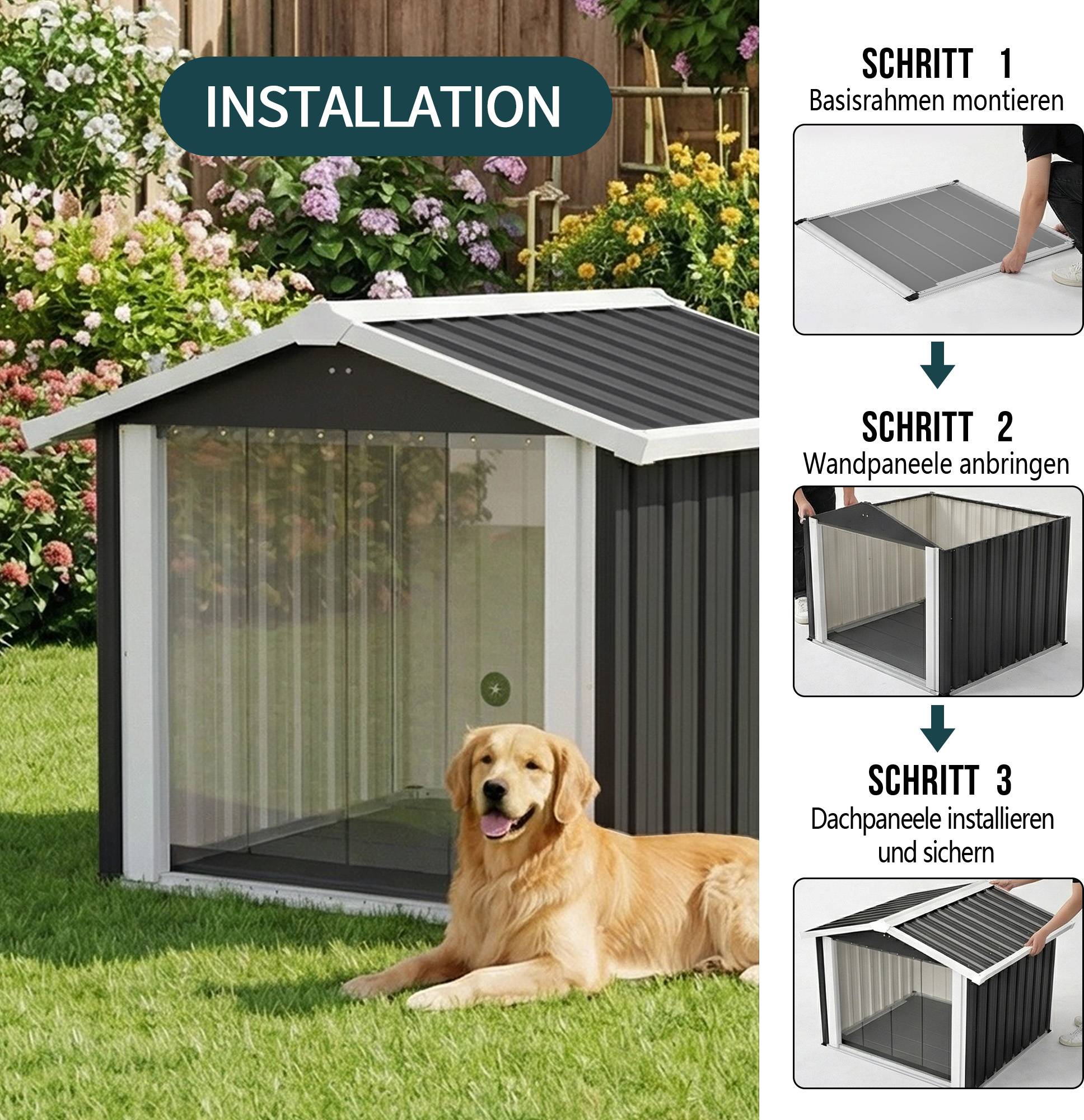 ComfortXL - Niche pour chien extérieur métal 102,4 x 91 x 84,7 cm noir étanche anti-UV toit incliné ventilé pour jardin - Image 4
