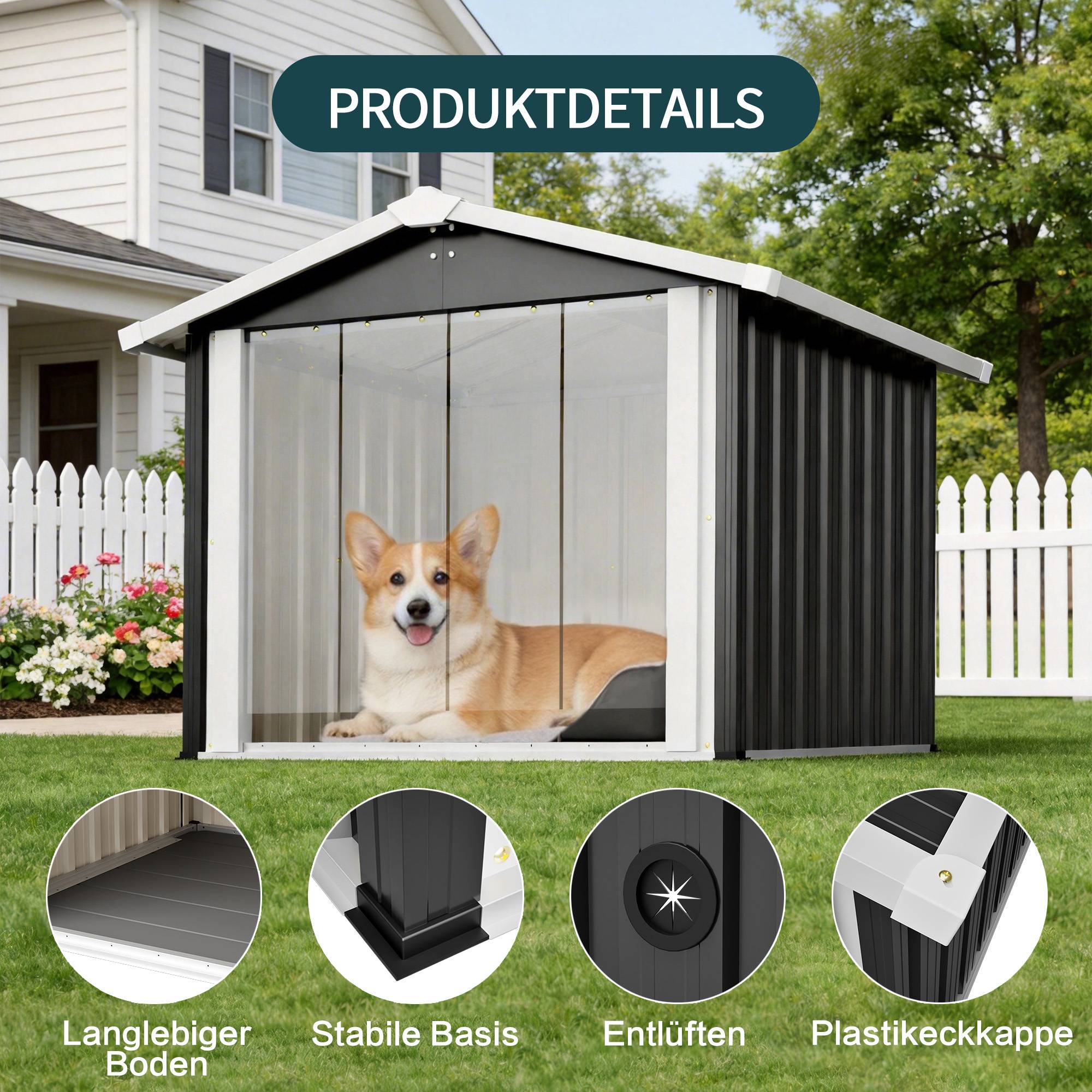 ComfortXL - Niche pour chien extérieur métal 102,4 x 91 x 84,7 cm noir étanche anti-UV toit incliné ventilé pour jardin - Image 3