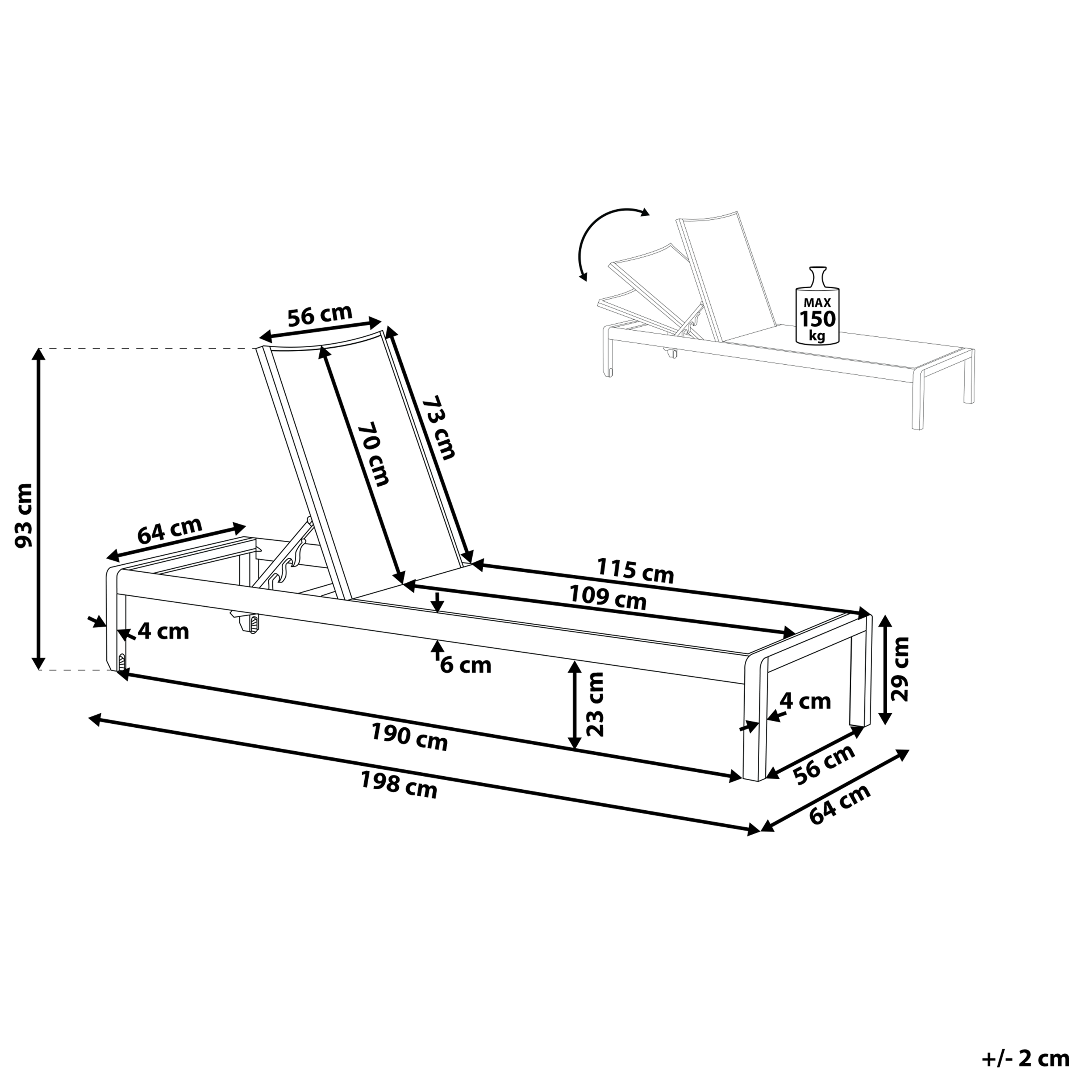 Beliani - Chaise longue Aluminium Noir FOSSATO - Beliani - Imagen 3