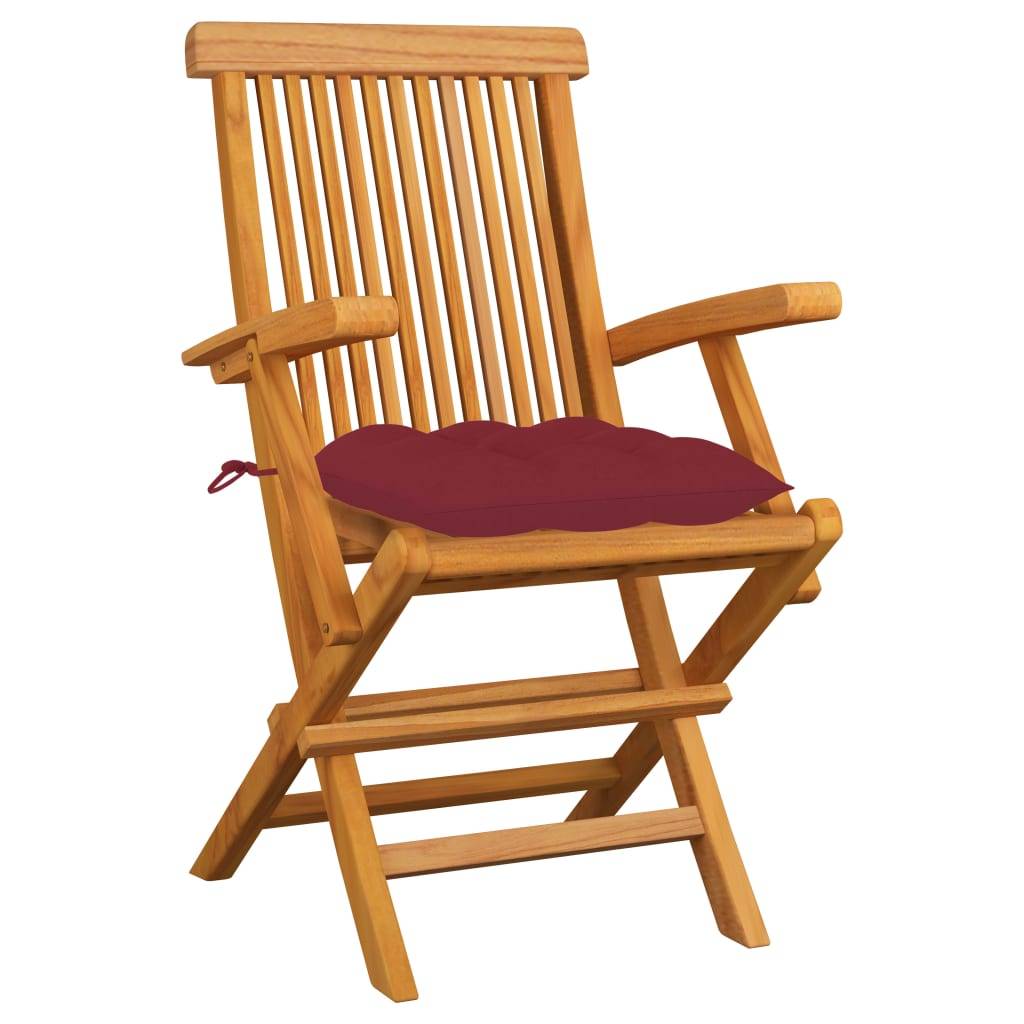 Lot de 6 chaises de jardin teck massif rouge bordeaux 55 x 60 x 89 cm - PANGIVO - Image 2
