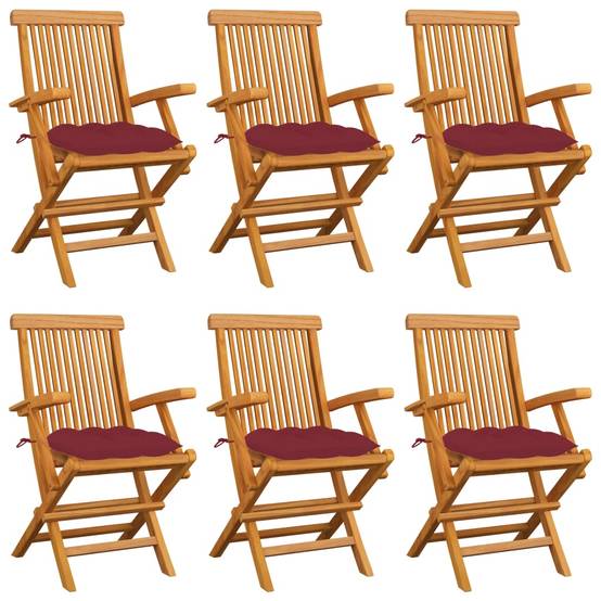 Lot de 6 chaises de jardin teck massif rouge bordeaux 55 x 60 x 89 cm - PANGIVO - Image 1