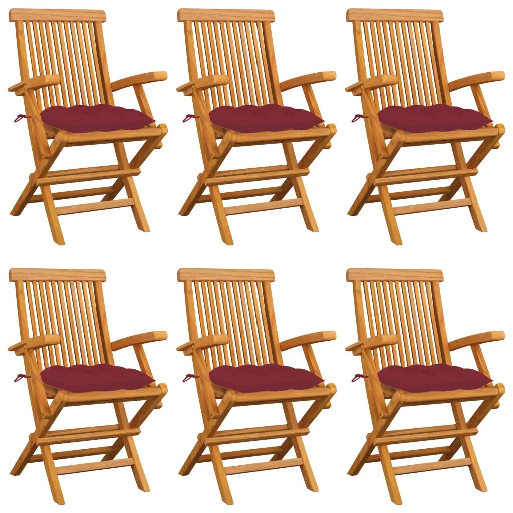 Lot de 6 chaises de jardin teck massif rouge bordeaux 55 x 60 x 89 cm - PANGIVO - Image 1