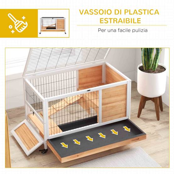 Clapier intérieur compact sur roulettes bois lapin toit ouvrant 90x53x59cm jaune - ComfortXL Outdoor Living - Image 8