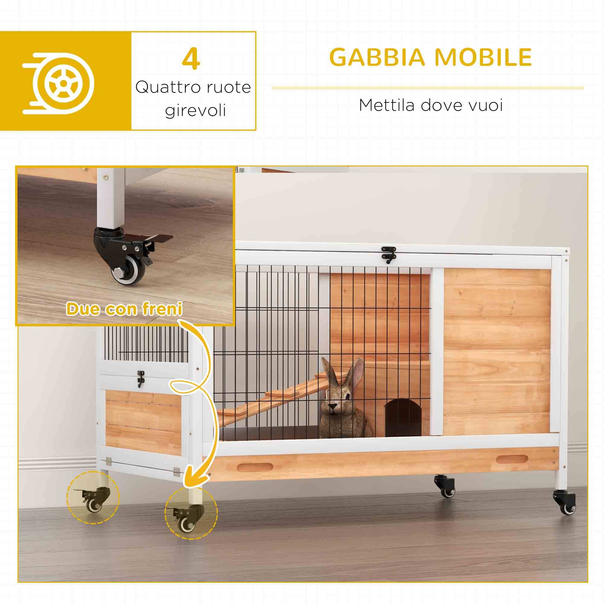 Clapier intérieur compact sur roulettes bois lapin toit ouvrant 90x53x59cm jaune - ComfortXL Outdoor Living - Image 9