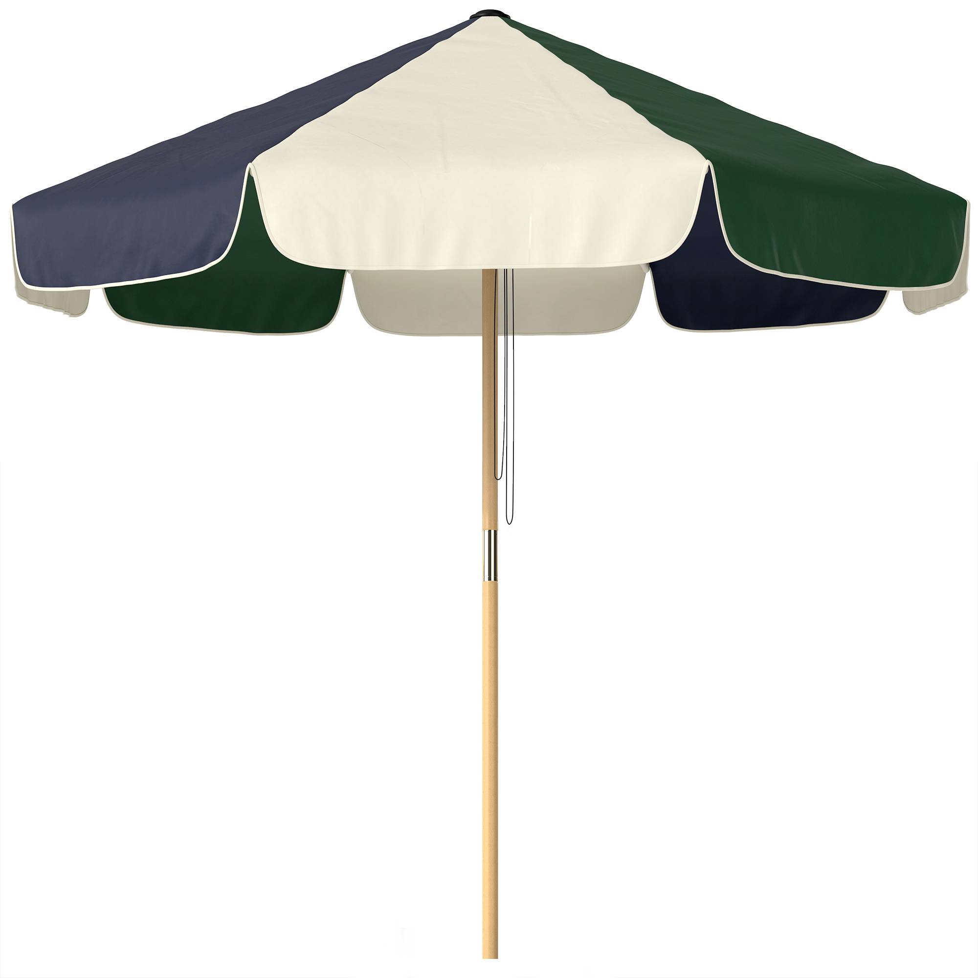 Parasol de terrasse extérieur Ø 2,3 m avec structure effet bois, poulie et corde, toile bicolore, protection UPF 30+, vert foncé - Image 2
