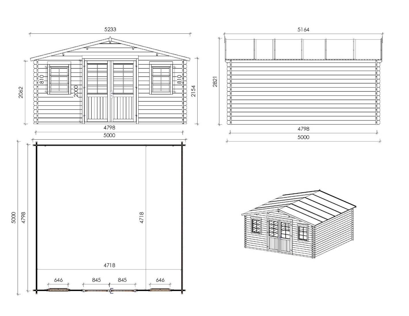 Altanka - Abri de jardin en bois - 5x5 m + terrasse avec balustrade et avant-toit en bois - 35 m2 - DOM612+DOM613+DOM615+POD04 - ALTANKA - Imagen 2
