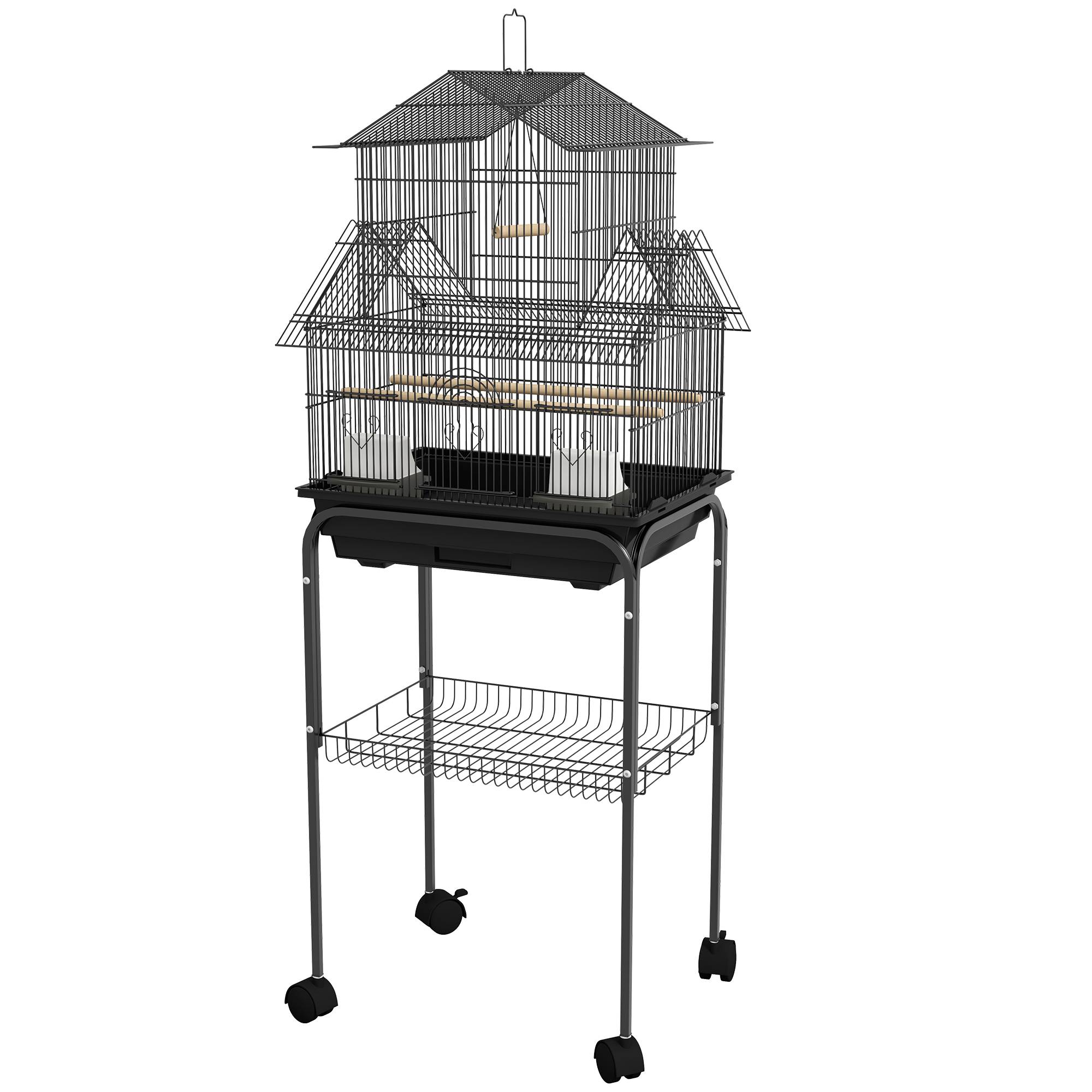 Cage à oiseaux métal noir 50.5 x 41 x 121 cm - PANGIVO - Image 2