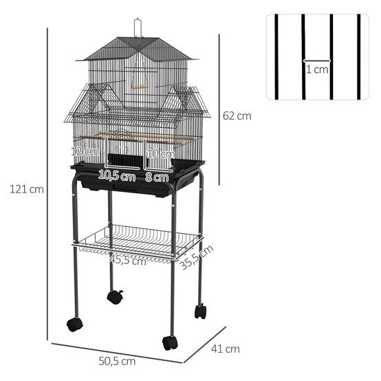 Cage à oiseaux métal noir 50.5 x 41 x 121 cm - PANGIVO - Image 5