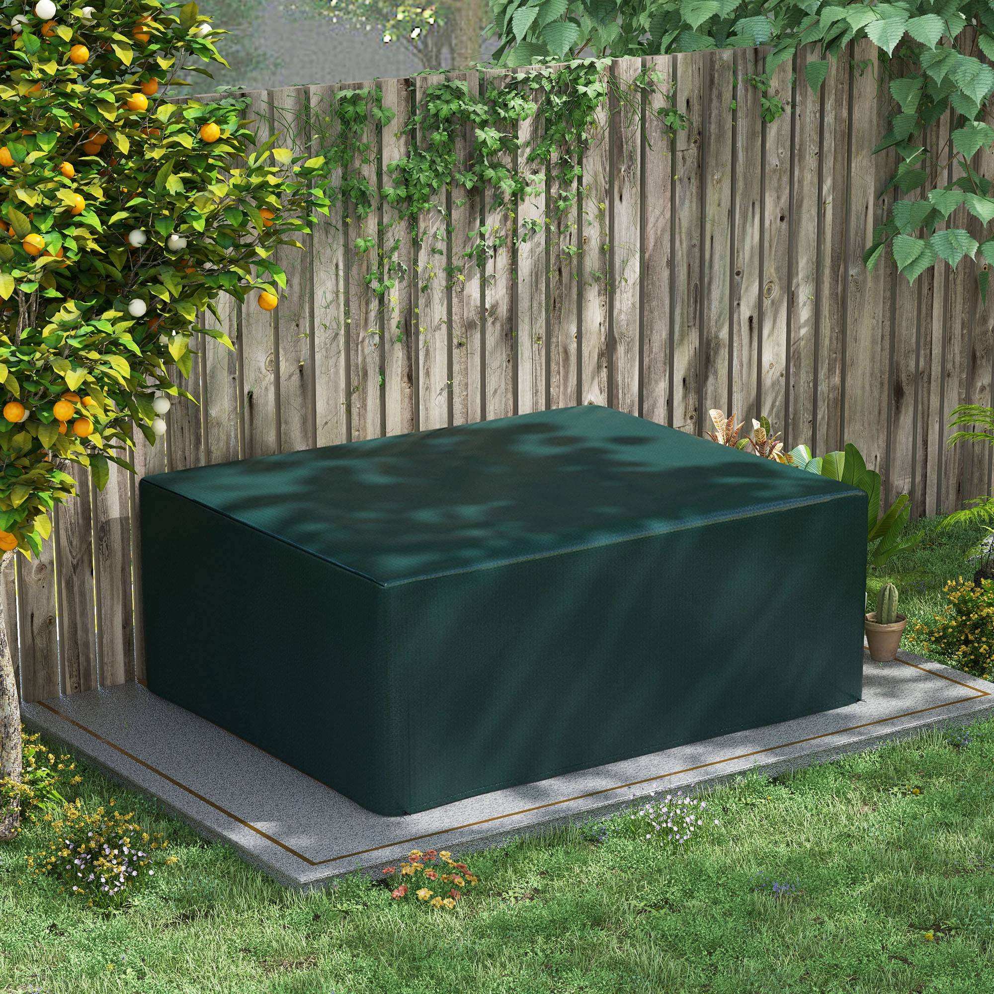 Housse de protection mobilier de jardin rectangulaire 235x190x90 cm, imperméable, anti-UV, résistante à l’hiver, verte - Image 4