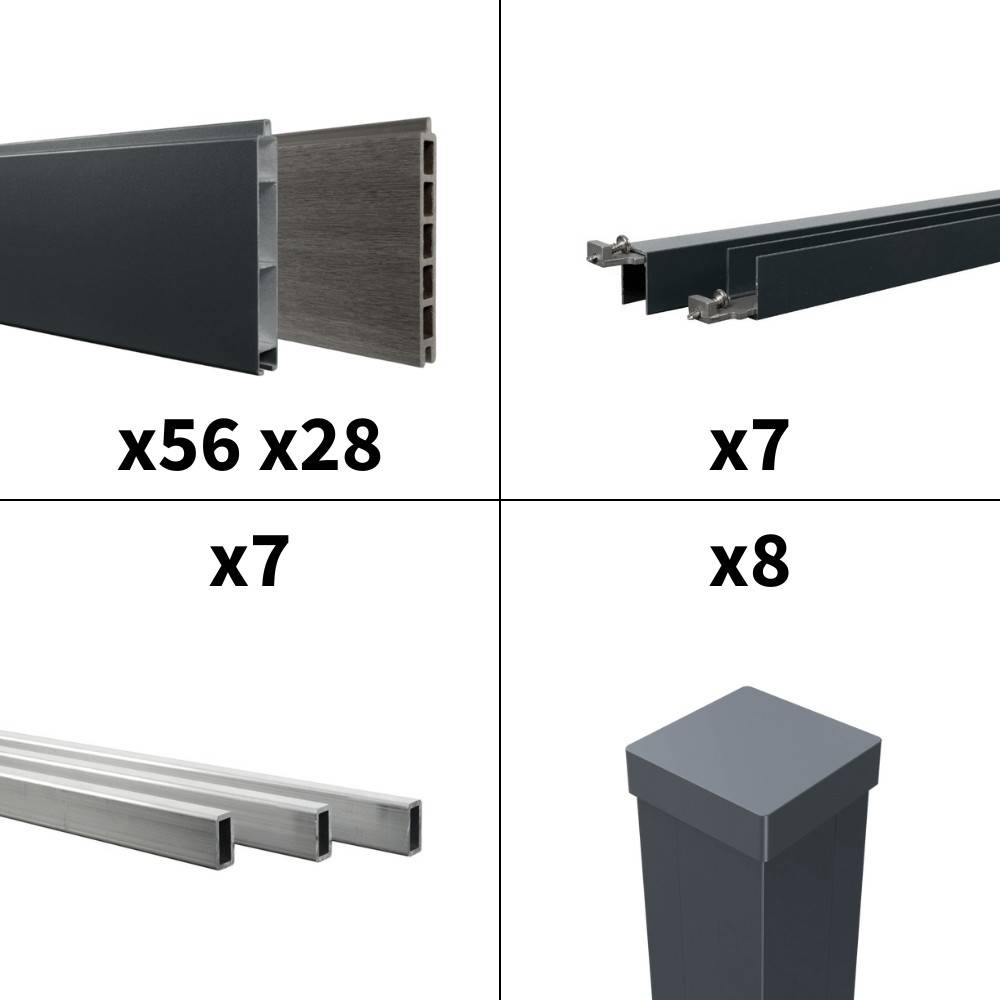Kit Clôture Aluminium BAHIA & CRUZ Ardoise 12,85x1,8m - Bois Composite & Aluminium - Poteaux Gris - Brise Vue - Palissade - Image 2