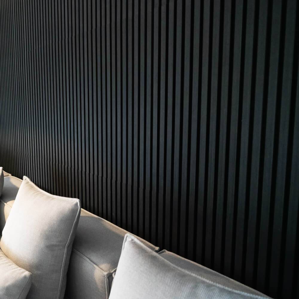 Home Deluxe - HOME DELUXE Panneau mural Panneau acoustique SONIC Black Oak - 240 x 40 cm, 0,96 m²- | Panneaux muraux acoustiques, mur à lamelles, panneaux - Image 3