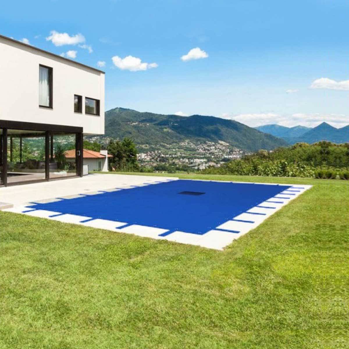 Bâche Piscine rectangulaire - 8x14 m - Couverture Piscine d'hivernage PO155RG avec Filet d'écoulement central TECPLAST - Imagen 2