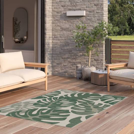 Decoweb - Tapis d'extérieur ou de salon - Green Tropical - Vert et écru - 160 x 230 cm - Decoweb - Imagen 2