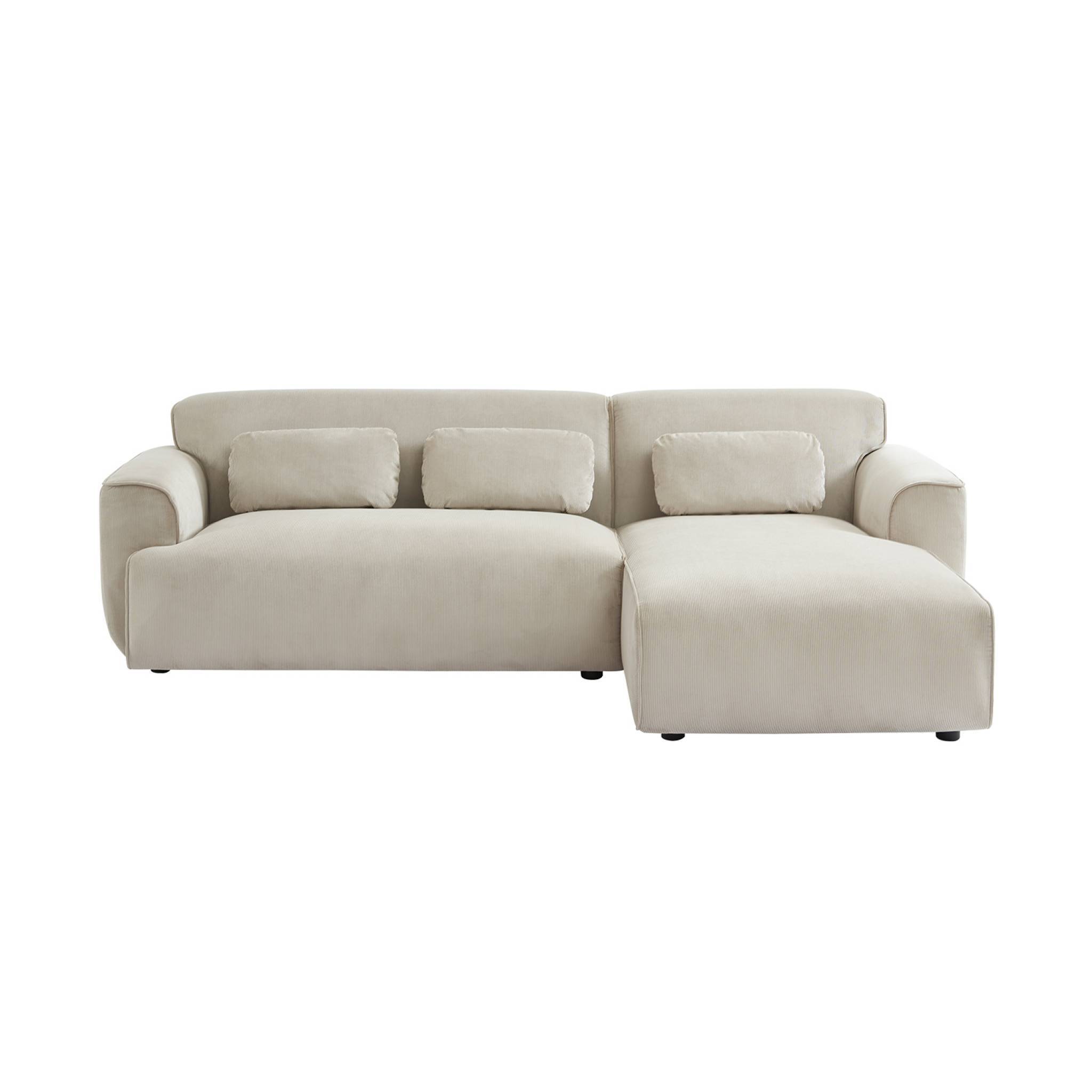 Canapé d'angle droit. 2 à 3 places. velours côtelé beige. Wallas L 196 x P 151 / 91 / x H 73cm | sweeek - Image 4