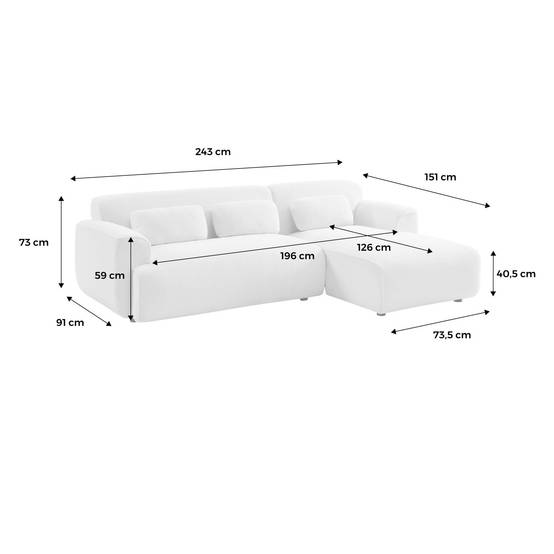 Canapé d'angle droit. 2 à 3 places. velours côtelé beige. Wallas L 196 x P 151 / 91 / x H 73cm | sweeek - Image 6
