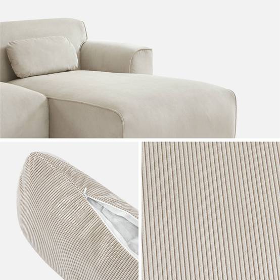Canapé d'angle droit. 2 à 3 places. velours côtelé beige. Wallas L 196 x P 151 / 91 / x H 73cm | sweeek - Image 5