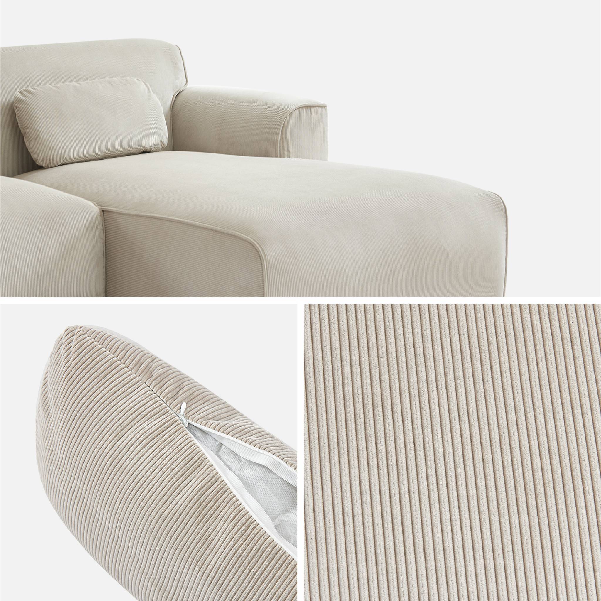 Canapé d'angle droit. 2 à 3 places. velours côtelé beige. Wallas L 196 x P 151 / 91 / x H 73cm | sweeek - Image 5
