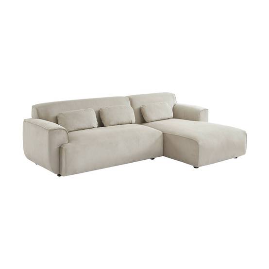 Canapé d'angle droit. 2 à 3 places. velours côtelé beige. Wallas L 196 x P 151 / 91 / x H 73cm | sweeek - Image 2