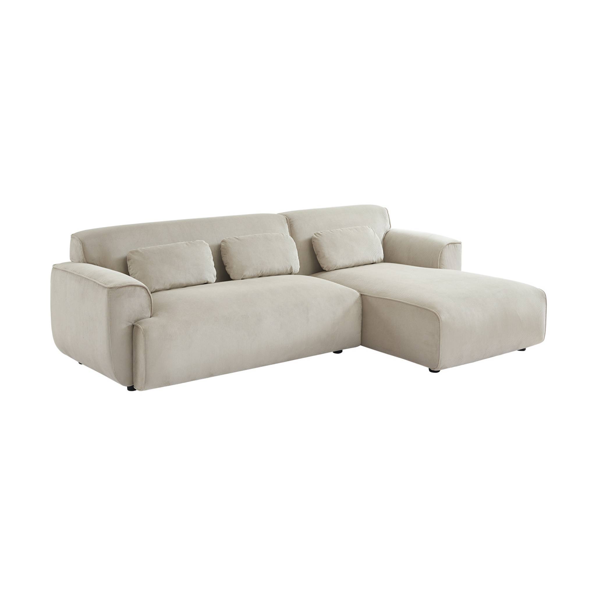 Canapé d'angle droit. 2 à 3 places. velours côtelé beige. Wallas L 196 x P 151 / 91 / x H 73cm | sweeek - Image 2