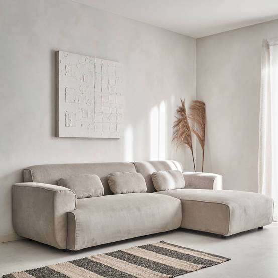 Canapé d'angle droit. 2 à 3 places. velours côtelé beige. Wallas L 196 x P 151 / 91 / x H 73cm | sweeek - Image 3