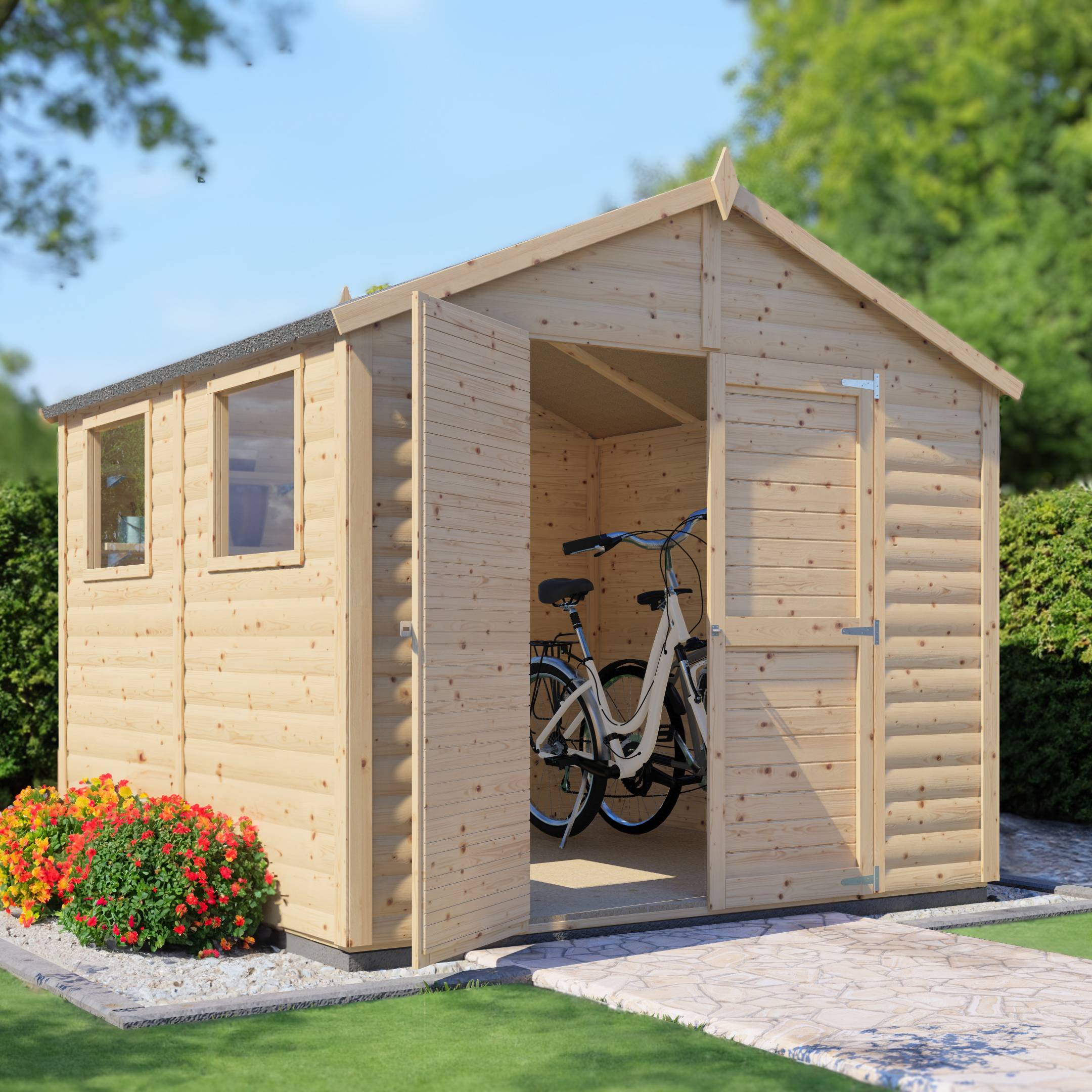Abri de jardin bois Bertilo Blockhaus XL 19mm avec plancher 5,83m² - Image 1