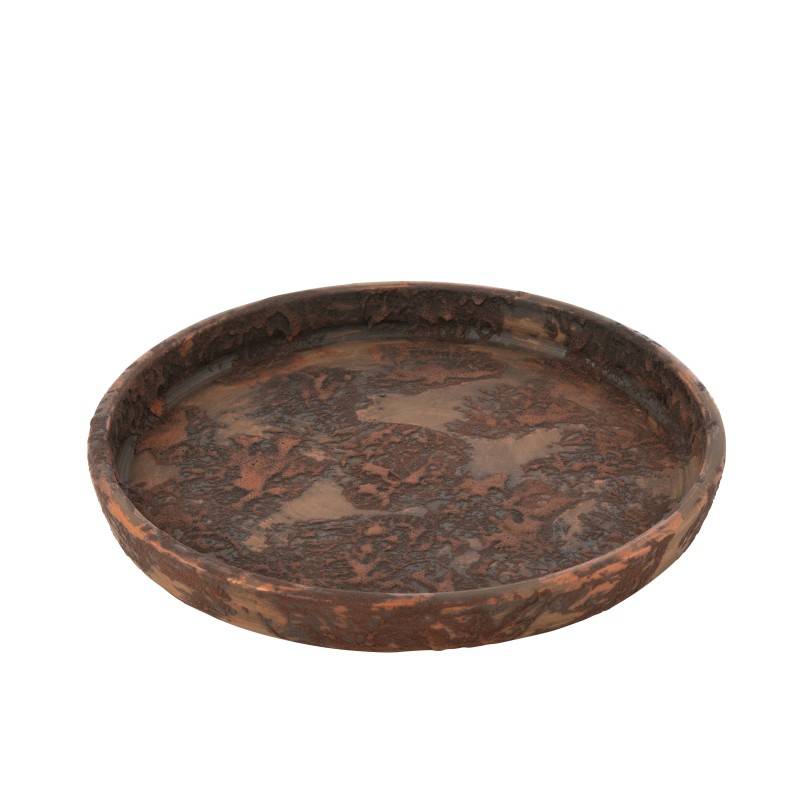 Soucoupe de pot de fleur rond en céramique marron D.40 cm - J-Line