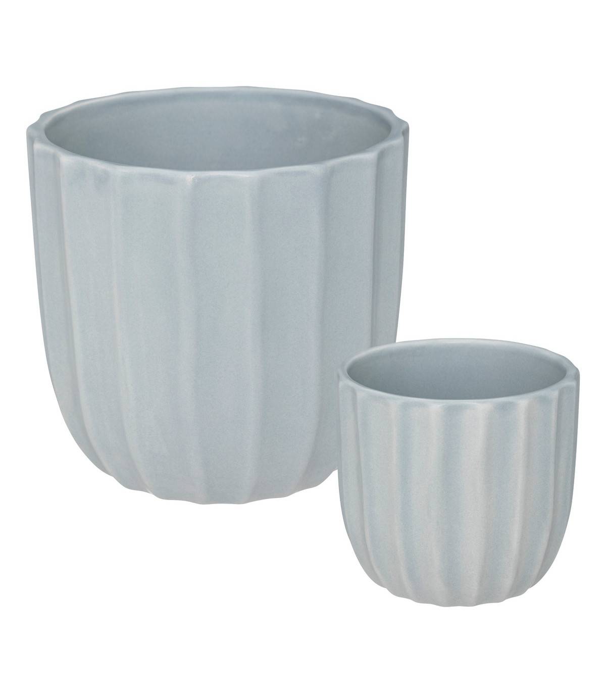 Lot de 2 Pots en Céramique Bleu Gris D 14.8 et D 10.4 cm - Imagen 1